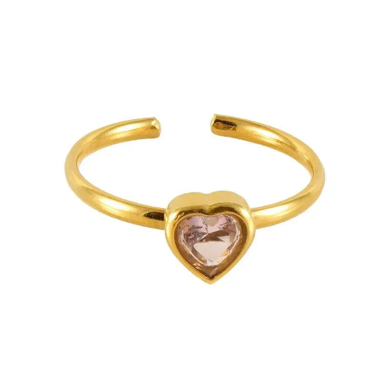 18K Gold-Plated Adjustable Heart Zircon Ring – A Perfect Romantic Gift