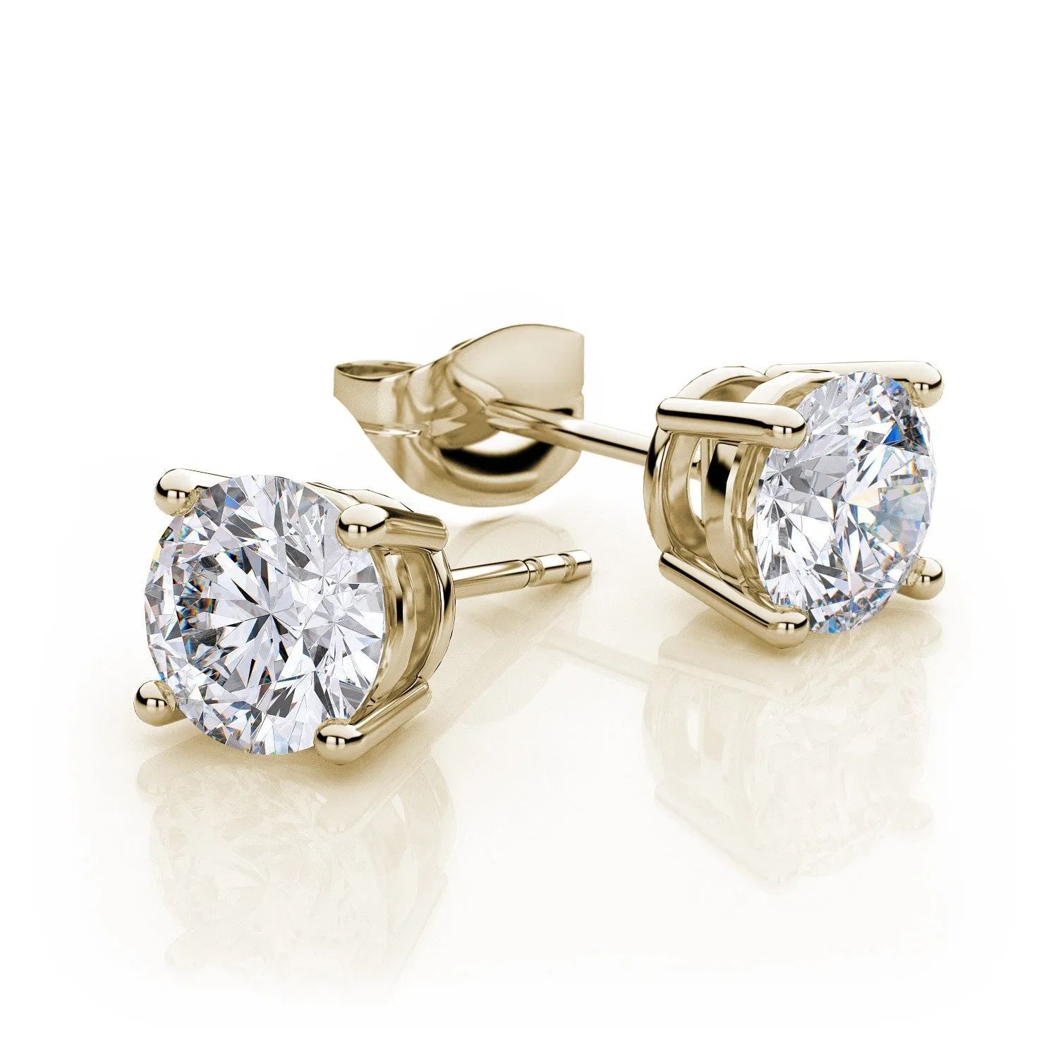 18k Yellow Gold Plated Created White Sapphire 1 Carat Round Stud Earrings