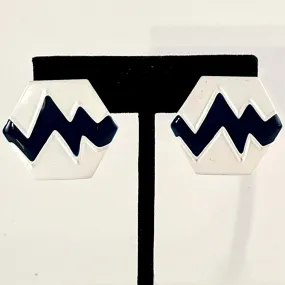 1980s Navy & White Enamel Earrings