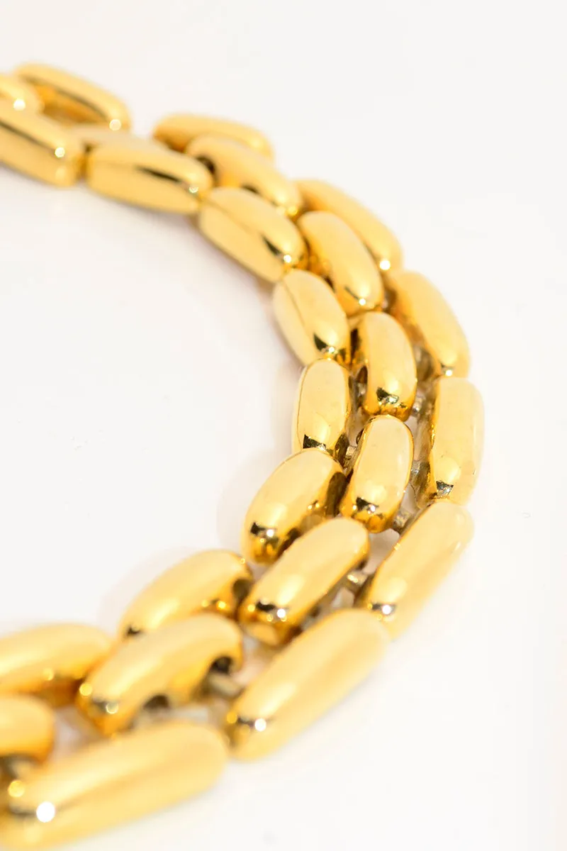 1980s Wide Gold Chunky Rice Link Choker Necklace