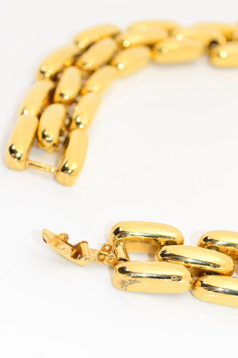 1980s Wide Gold Chunky Rice Link Choker Necklace