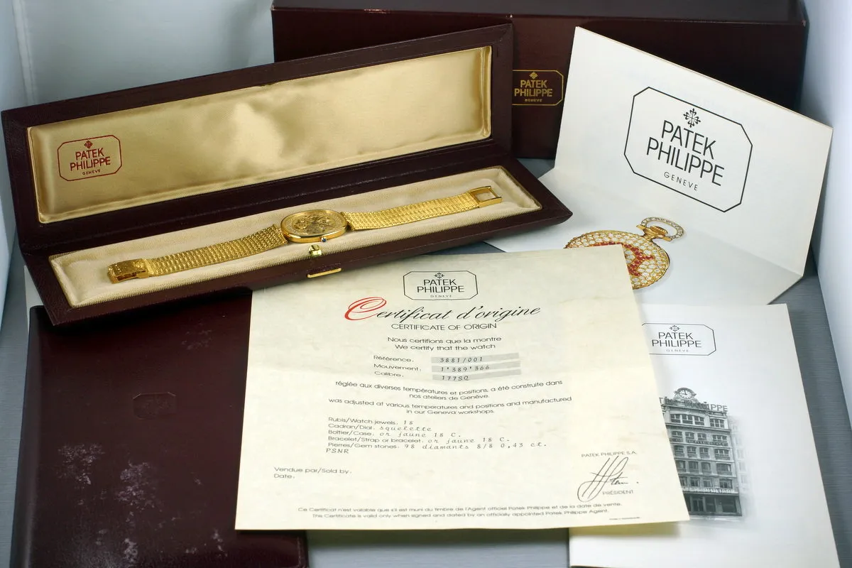 1991 YG Patek Philippe Skeleton 3881/001 with Box and Papers