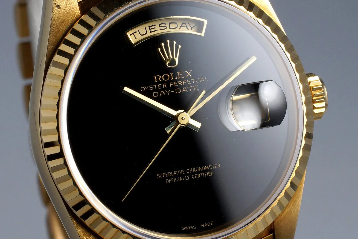 1995 Rolex YG Day-Date 18238 Onyx Dial with Box and Papers UNPOLISHED