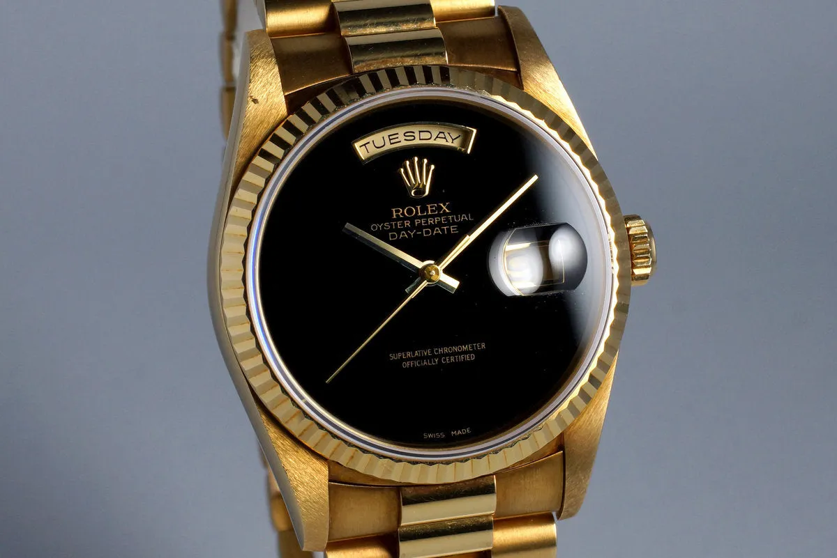 1995 Rolex YG Day-Date 18238 Onyx Dial with Box and Papers UNPOLISHED