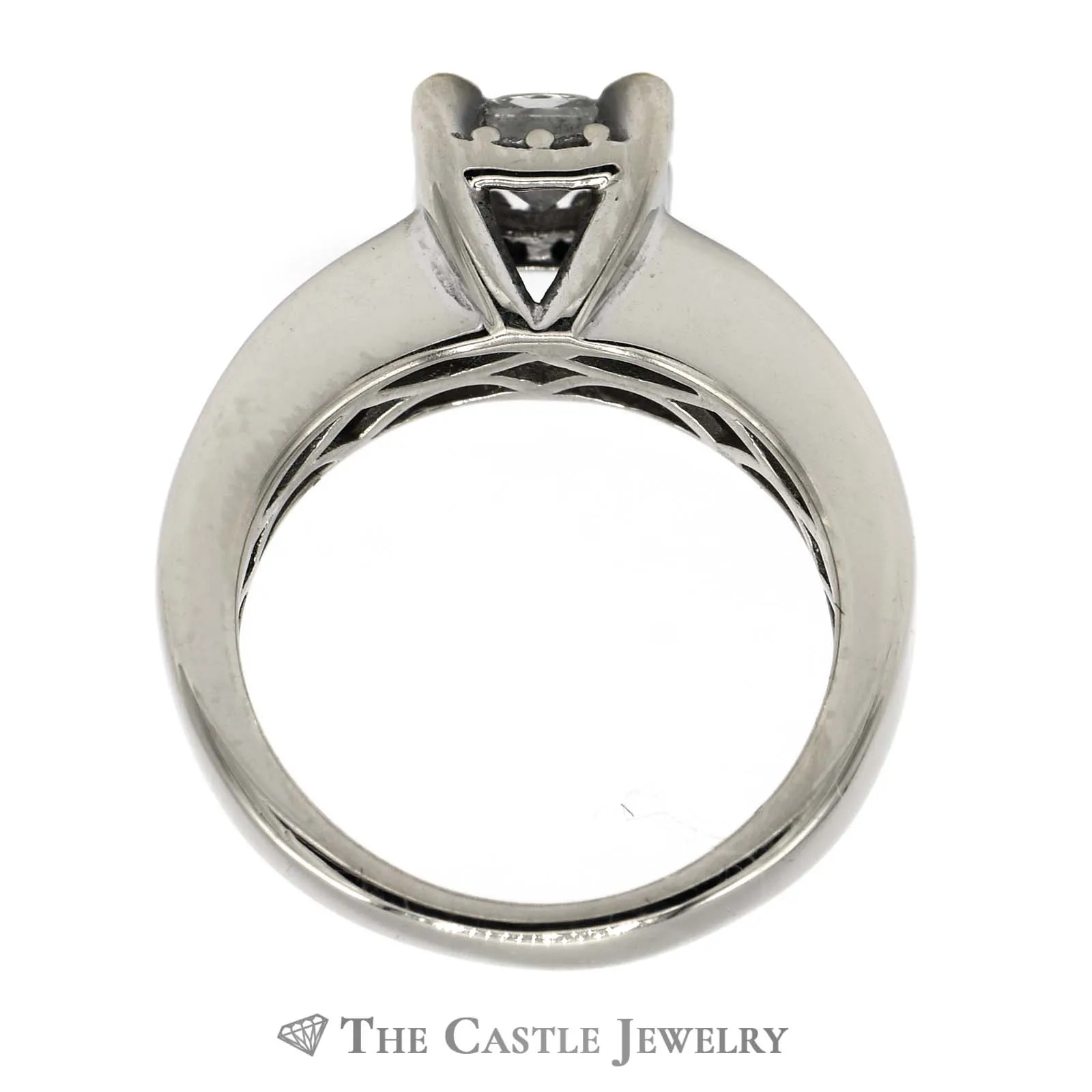 1cttw Princess Cut Diamond Engagement with Round Diamond Halo & Side Accents in 14k White Gold