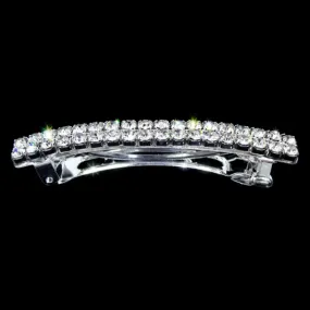 2 Row Crystal Rhinestone Silver Barrette