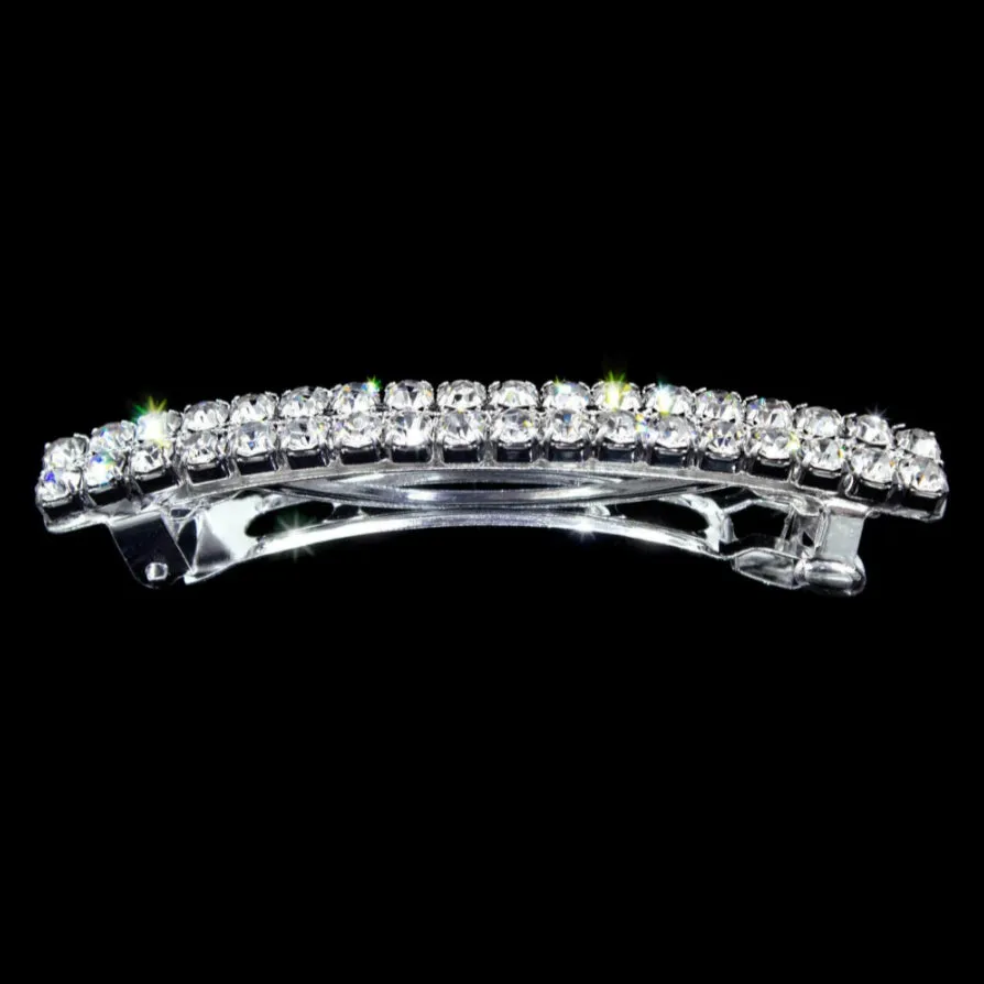 2 Row Crystal Rhinestone Silver Barrette