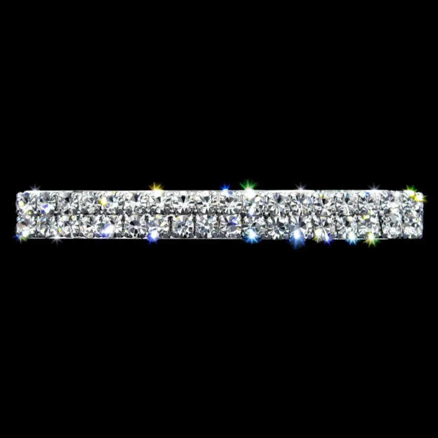 2 Row Crystal Rhinestone Silver Barrette