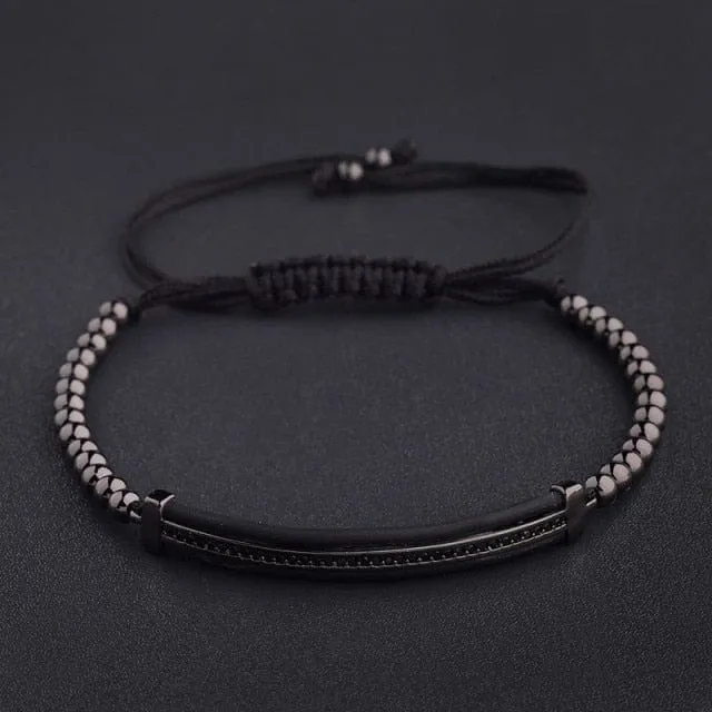 2020 Classic Luxury CZ Black Zircon Long Tubes&amp;4MM Copper Beads Macrame Men Bracelets&amp;Bangles For Women Jewelry Bileklik