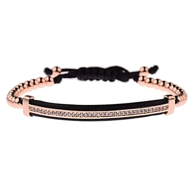 2020 Classic Luxury CZ Black Zircon Long Tubes&amp;4MM Copper Beads Macrame Men Bracelets&amp;Bangles For Women Jewelry Bileklik