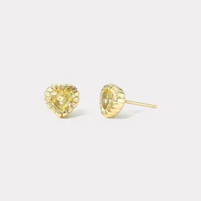 2.31ct Heart Pale Yellow Sapphire Heirloom Bezel Stud Earrings