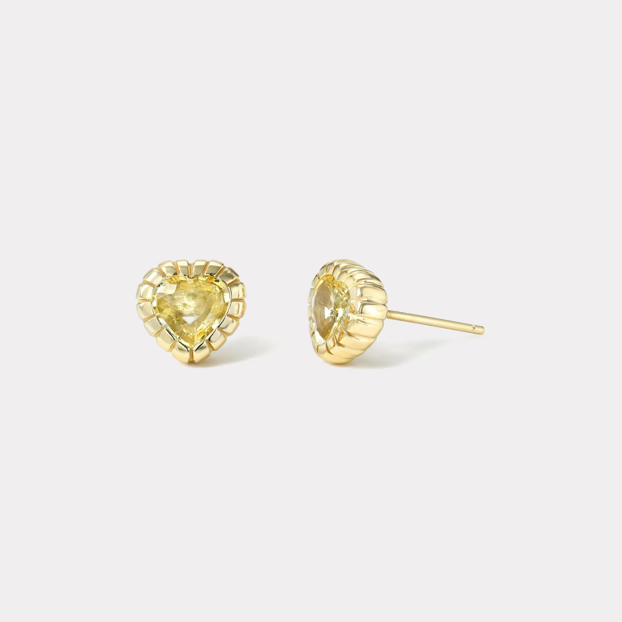 2.31ct Heart Pale Yellow Sapphire Heirloom Bezel Stud Earrings