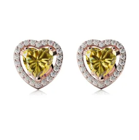 24k Rose Gold Plated 3 Ct Created Halo Heart Yellow Sapphire Stud Earrings