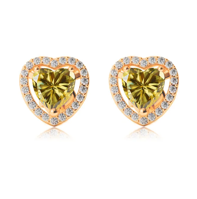 24k Yellow Gold Plated 3 Ct Created Halo Heart Yellow Sapphire Stud Earrings