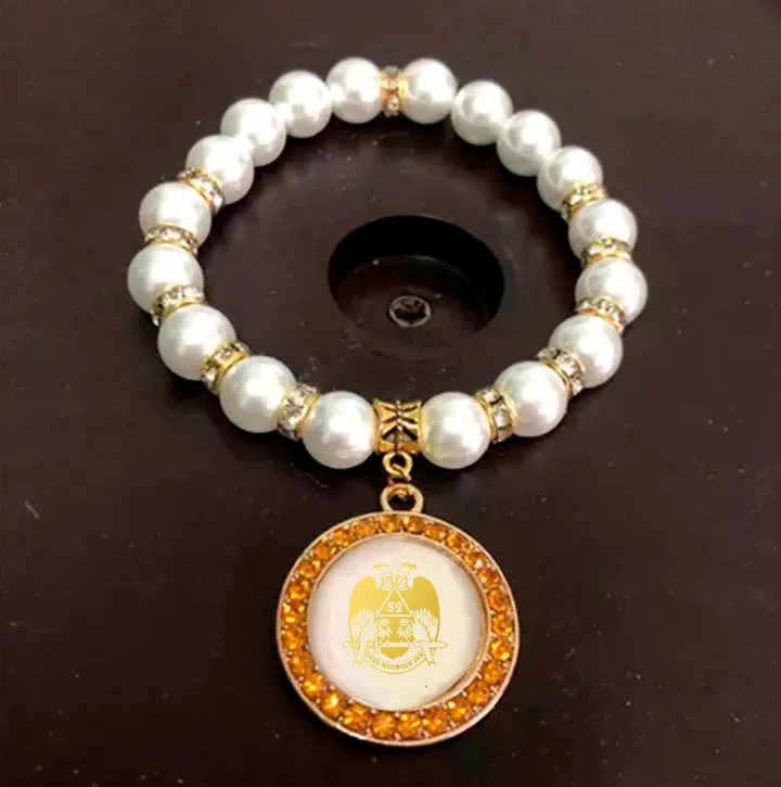 32nd Degree Scottish Rite Bracelet - Wings Down Gold and White