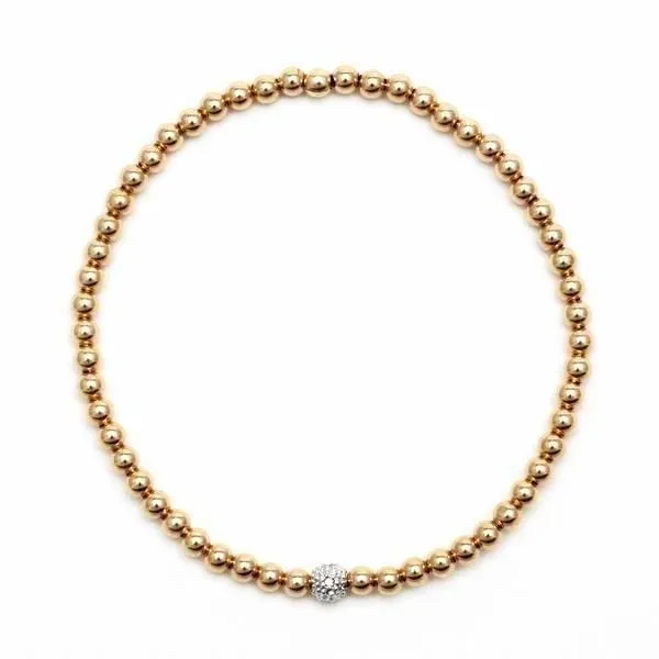 3mm Yellow Gold and Diamond Bead Bracelet