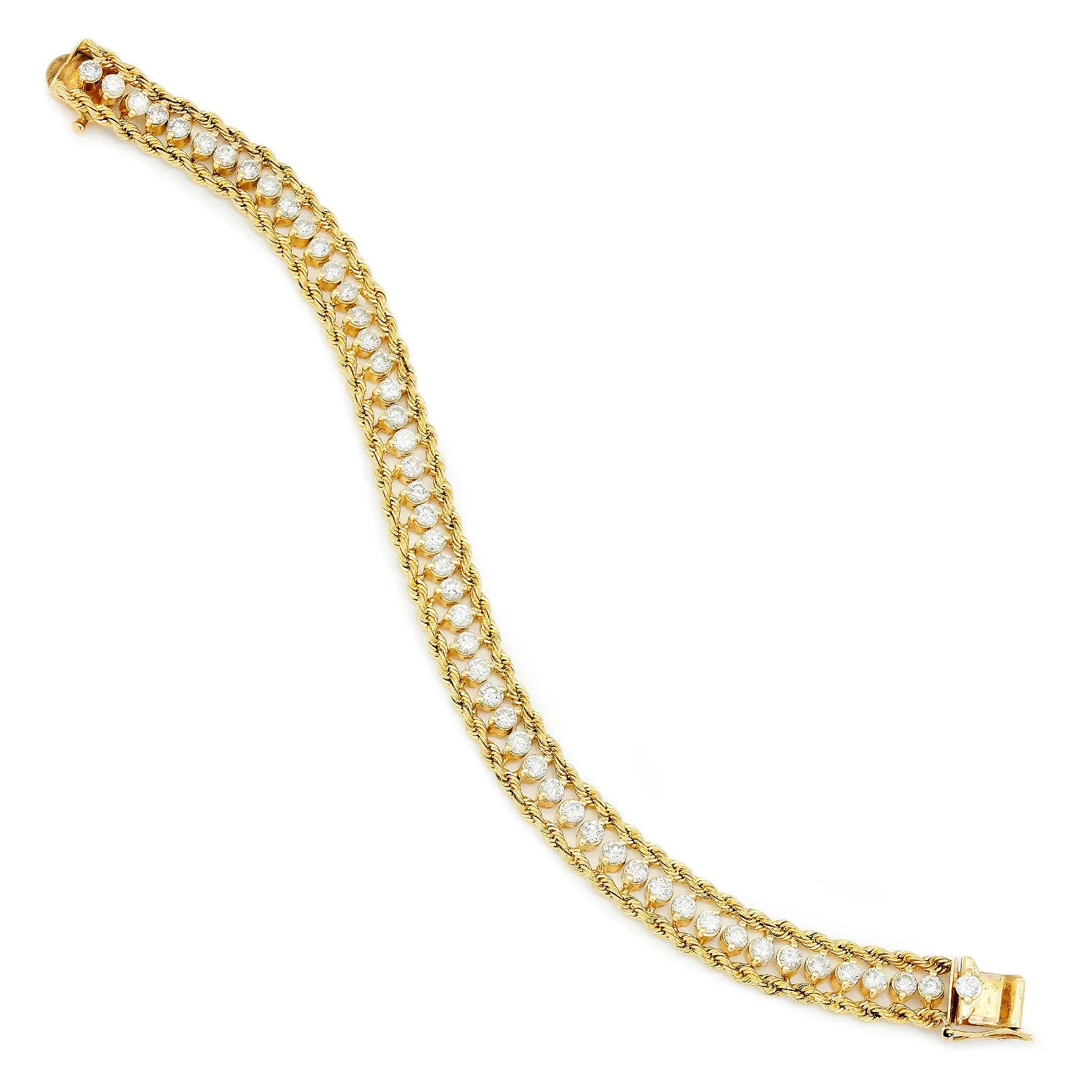 4.00CT Diamond Double-Rope Tennis Bracelet Yellow Gold 6.75"