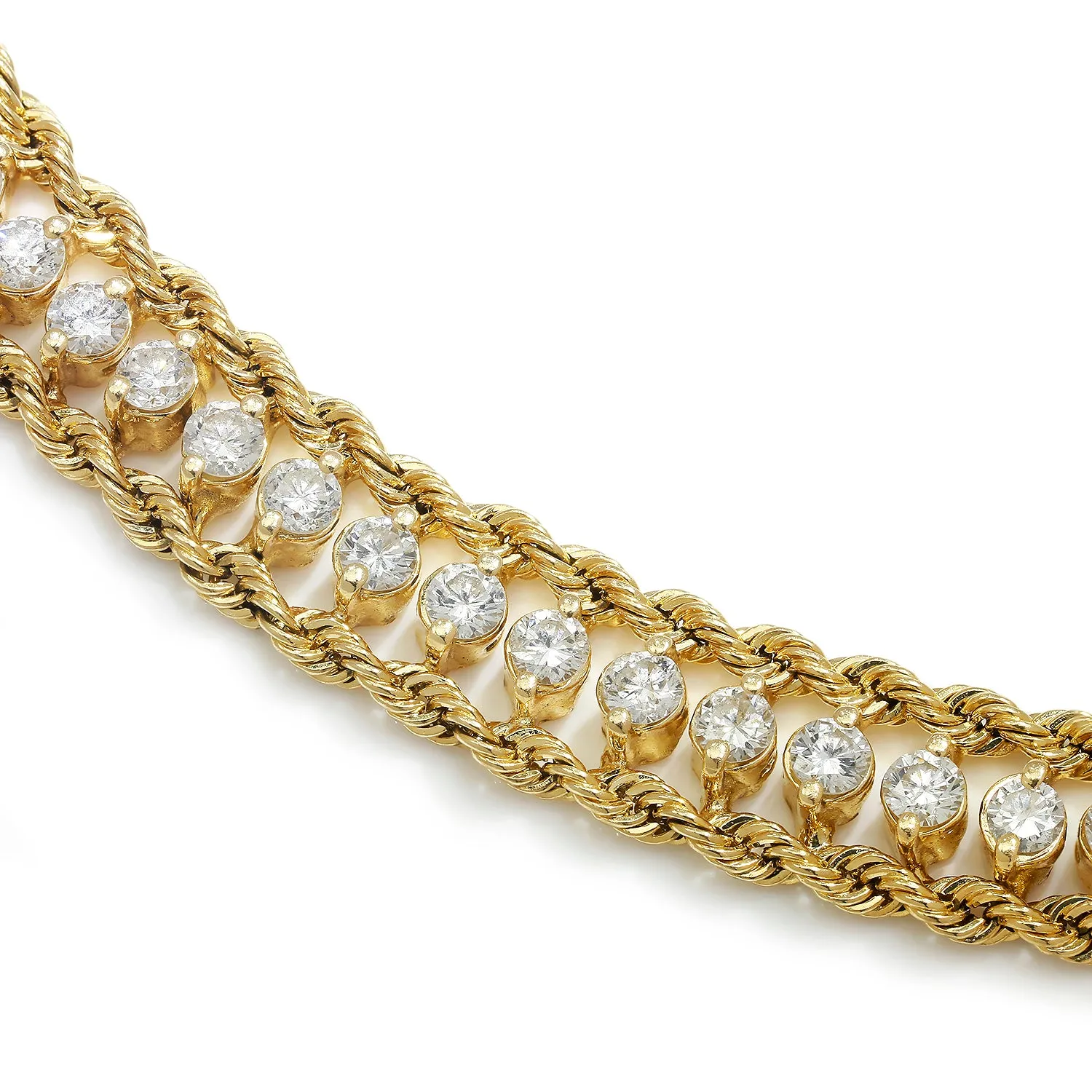 4.00CT Diamond Double-Rope Tennis Bracelet Yellow Gold 6.75"