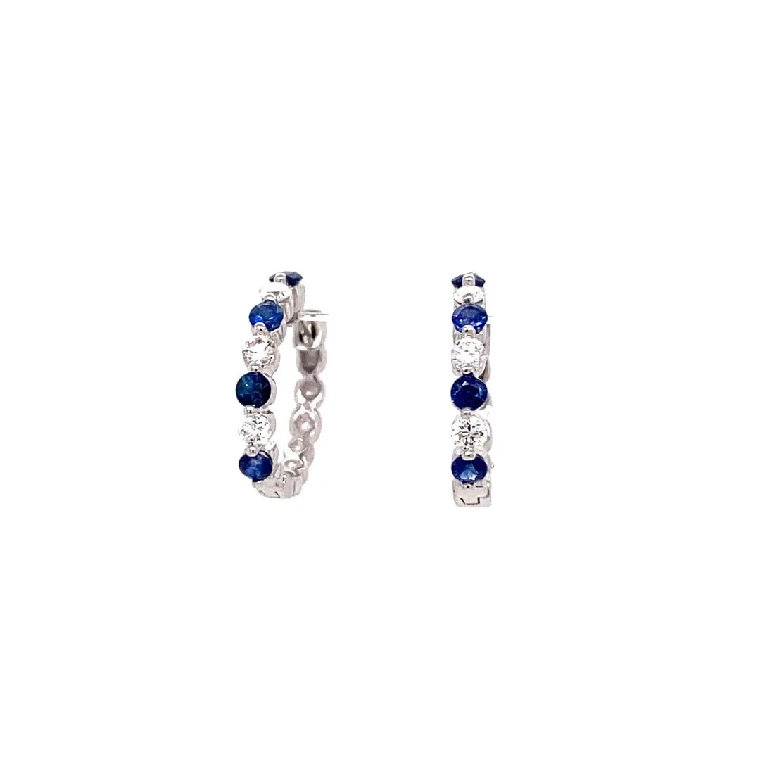 .40ct Sapphire & Diamond 14K White Gold Hoop Earrings