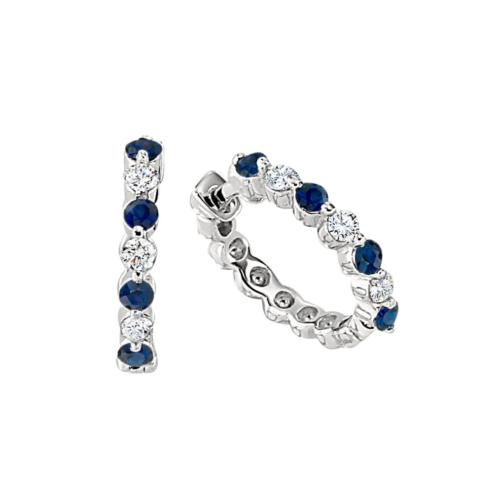 .40ct Sapphire & Diamond 14K White Gold Hoop Earrings