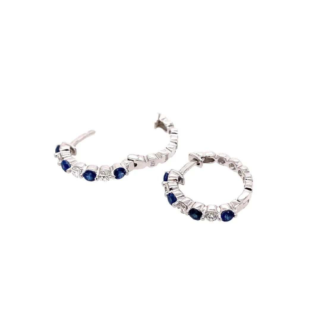 .40ct Sapphire & Diamond 14K White Gold Hoop Earrings