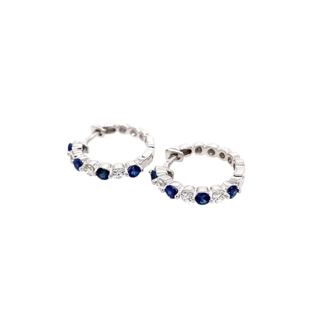 .40ct Sapphire & Diamond 14K White Gold Hoop Earrings