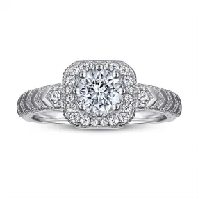 4A Round Zircon Soleste Halo Cathedral Silver Ring for Women