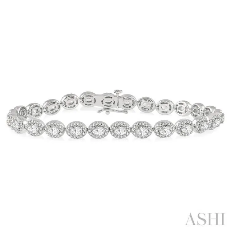 5 Ctw Oval & Round Cut Diamond Halo Bracelet in 14K White Gold