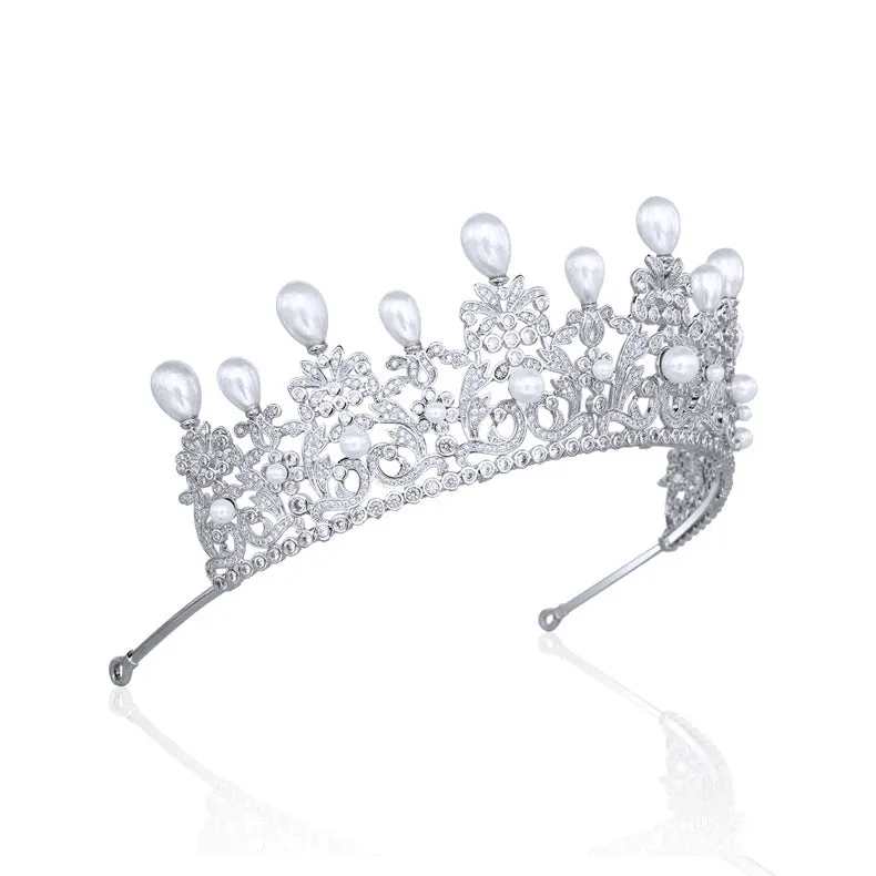 5.5cm Zirconia/Crystals Women's Tira,Headpieces,Classic Europe Royal Pearls Tiara for Wedding CH10202