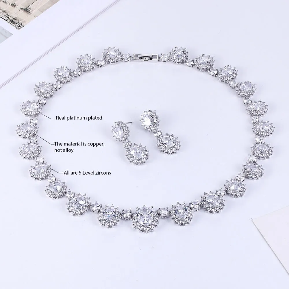 5A Grade Cubic zirconia Bridal Sets, Necklace Earring Set for Wedding CN10142