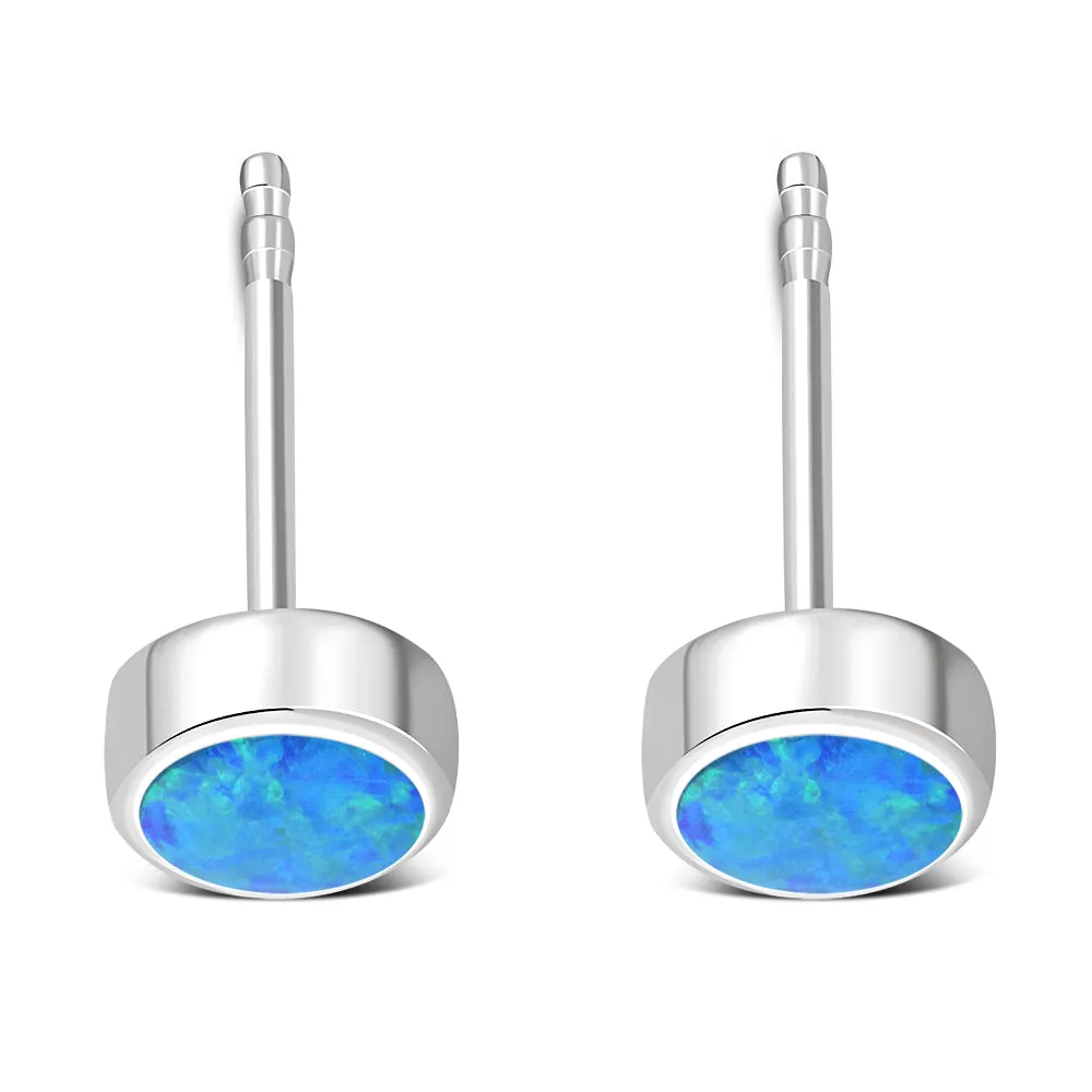 6.20mm | Synthetic Blue Opal Round Sterling Silver Stud Earrings