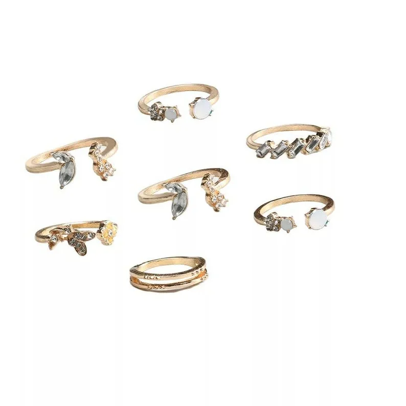 7 Pcs Set Tribal Zircon Metallic Bohemian Vintage Ring Set Rings