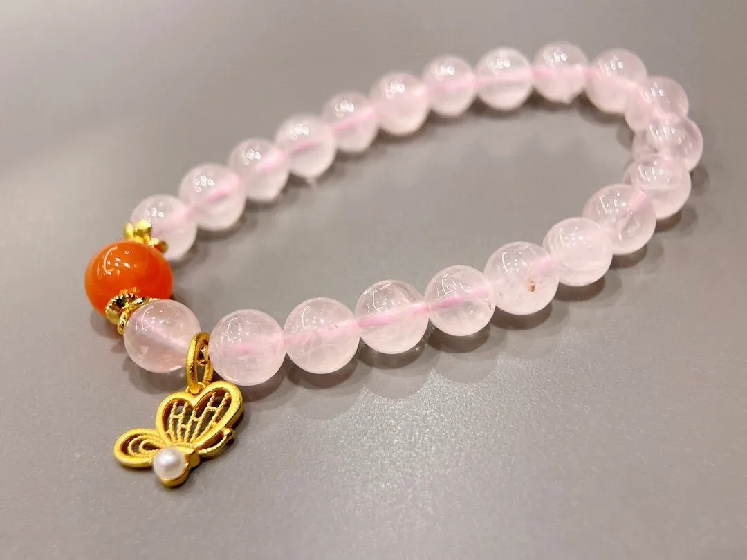 8mm Rose Quartz   10mm Red Agate Bracelet | Natural Crystal Bracelet | Handmade Jewelry | Healing Crystal Bracelet