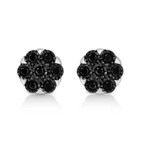 .925 Sterling Silver 1/4 Cttw Color Diamond Cluster Flower Earrings