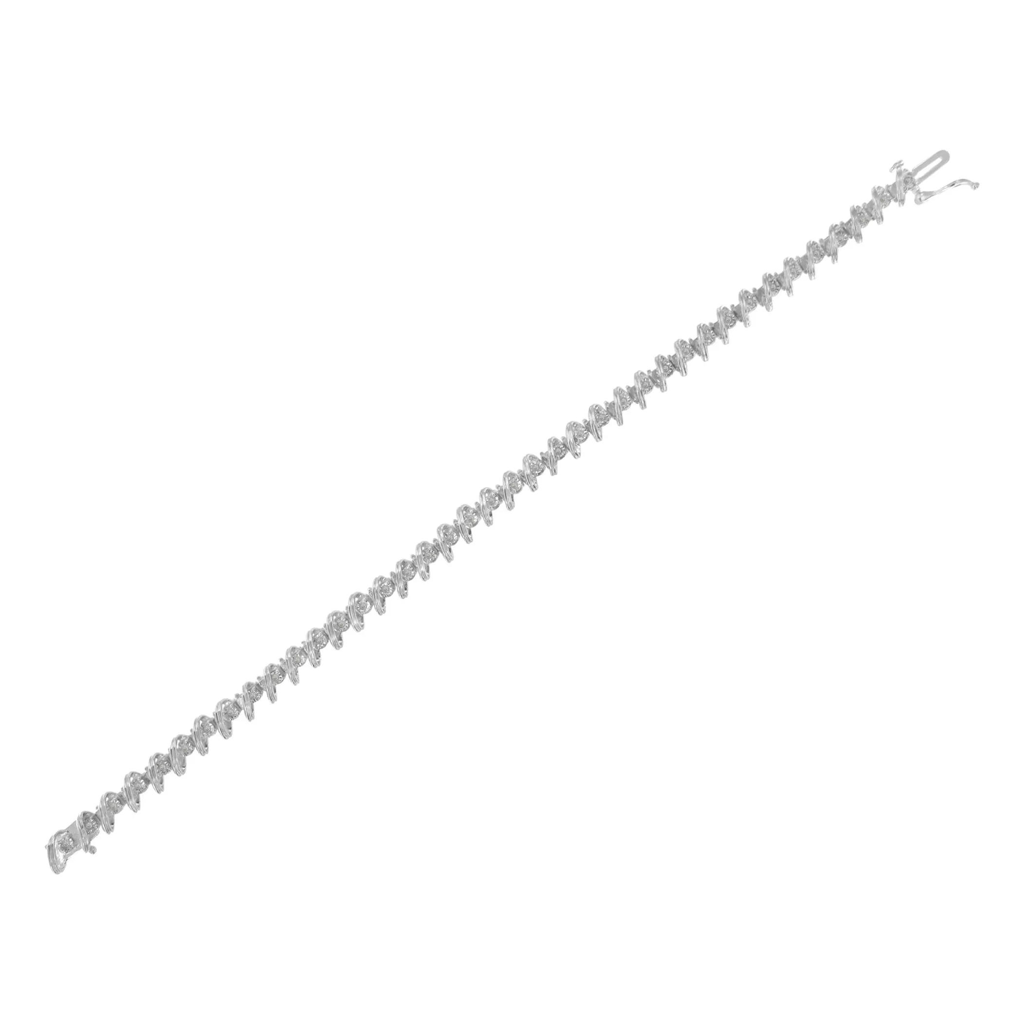 .925 Sterling Silver 1/4 cttw Miracle Set Diamond S Curve Link Bracelet (I-J Color, I3 Clarity) -7"