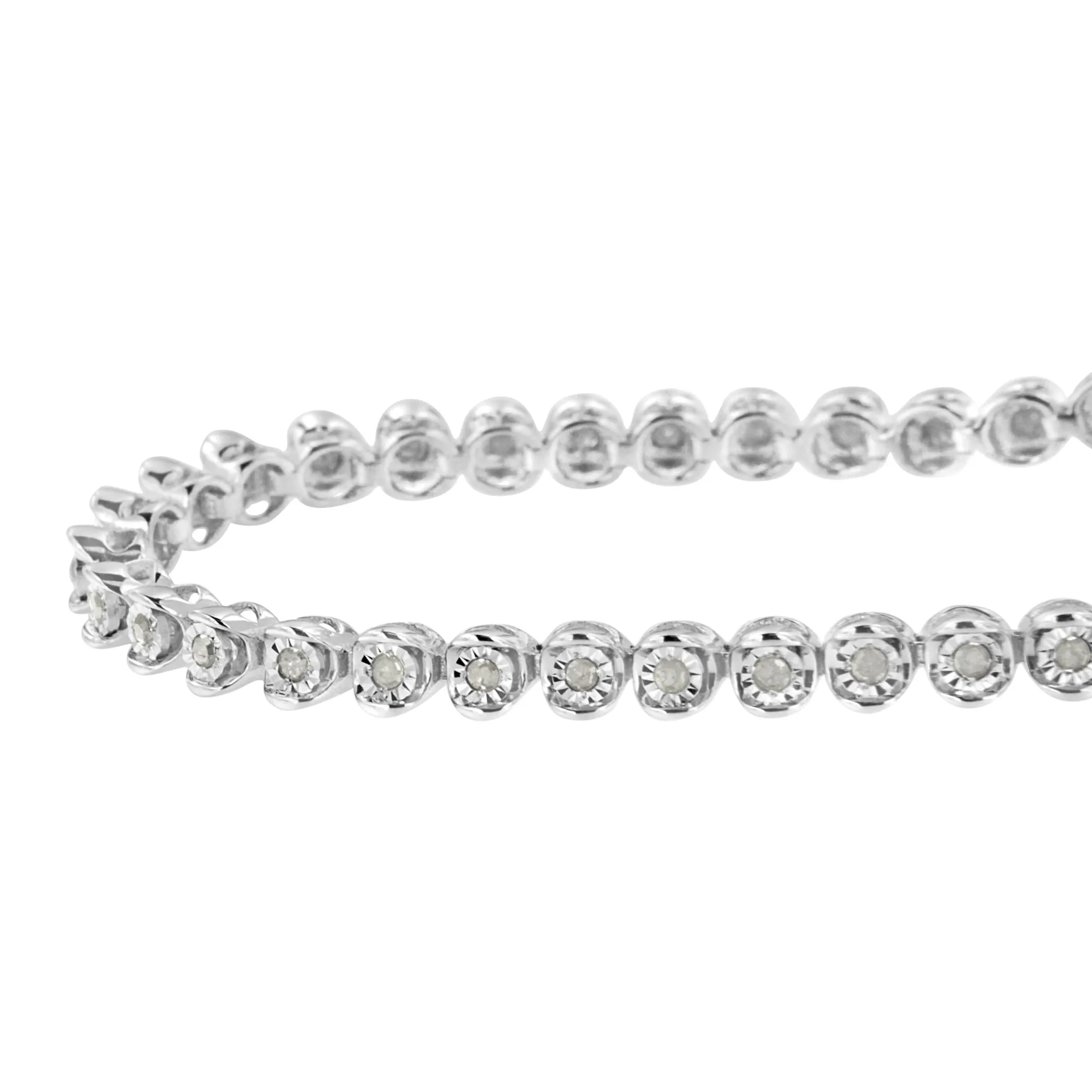 .925 Sterling Silver Miracle-Set Diamond Round Miracle Plate Tennis Bracelet (1 cttw, I-J Color, I3 Clarity) - Size 7.25"