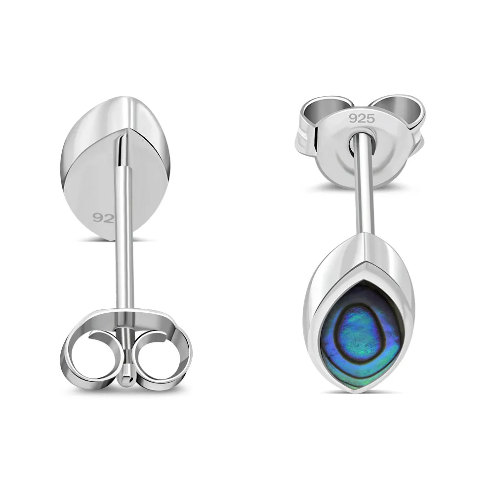 Abalone Shell Lens Shaped Silver Stud Earrings