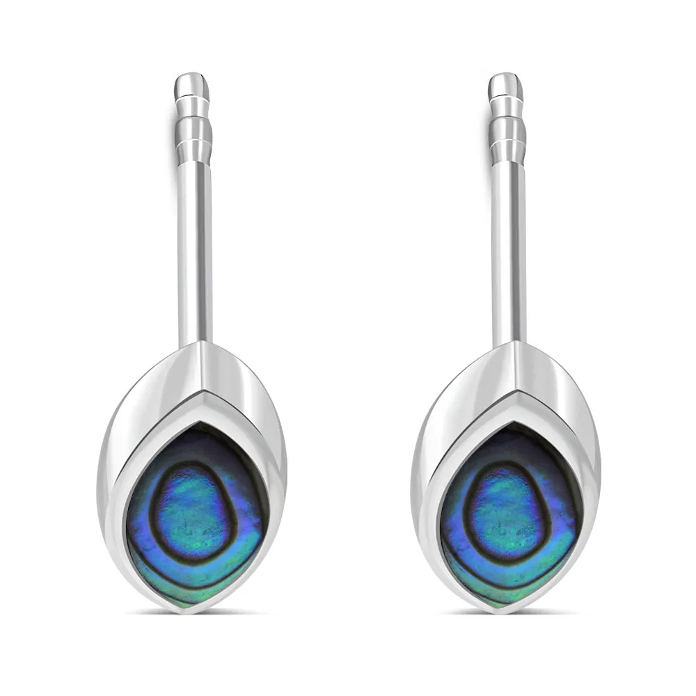 Abalone Shell Lens Shaped Silver Stud Earrings