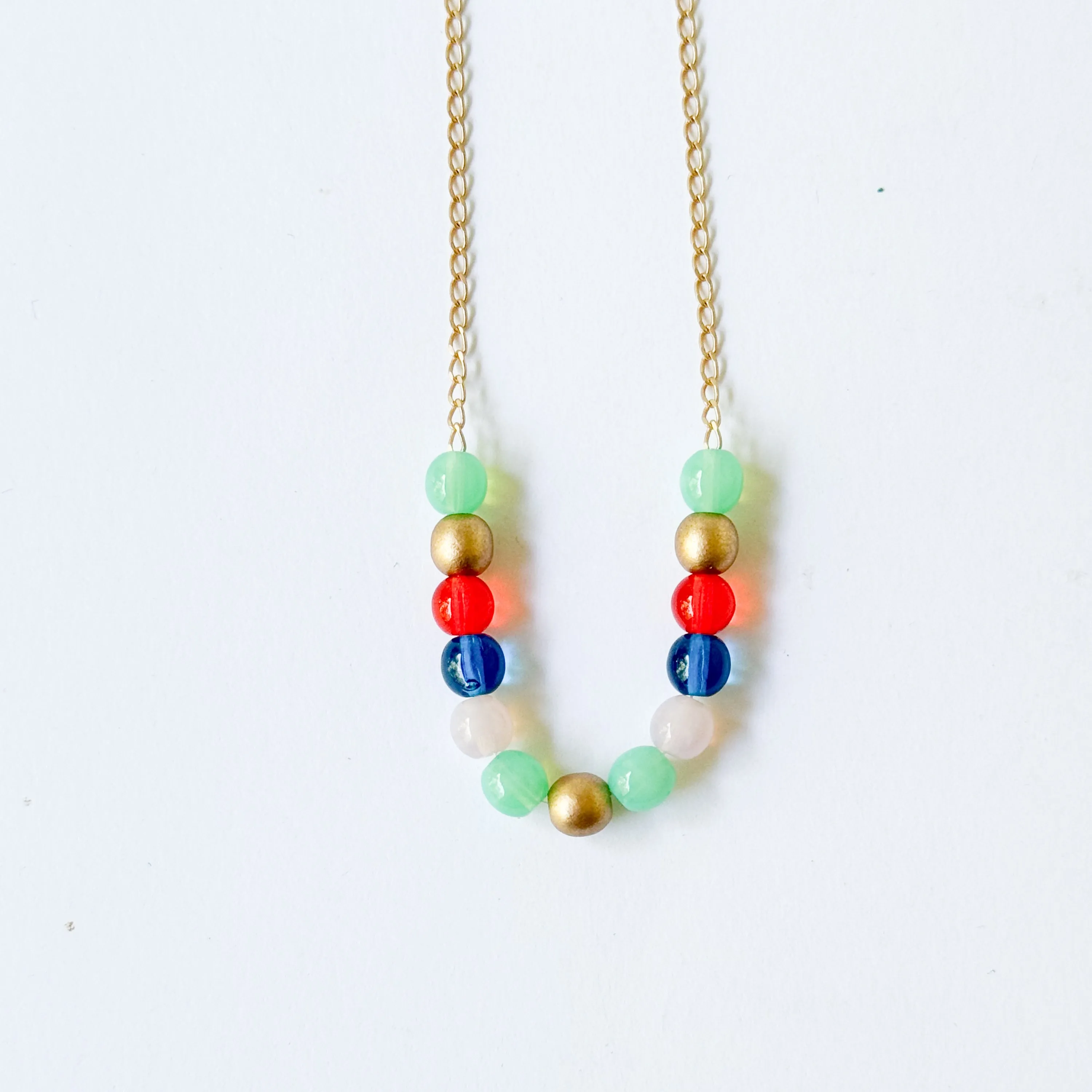 Adjustable Colorful Bead Necklace With Gold Chain - WS