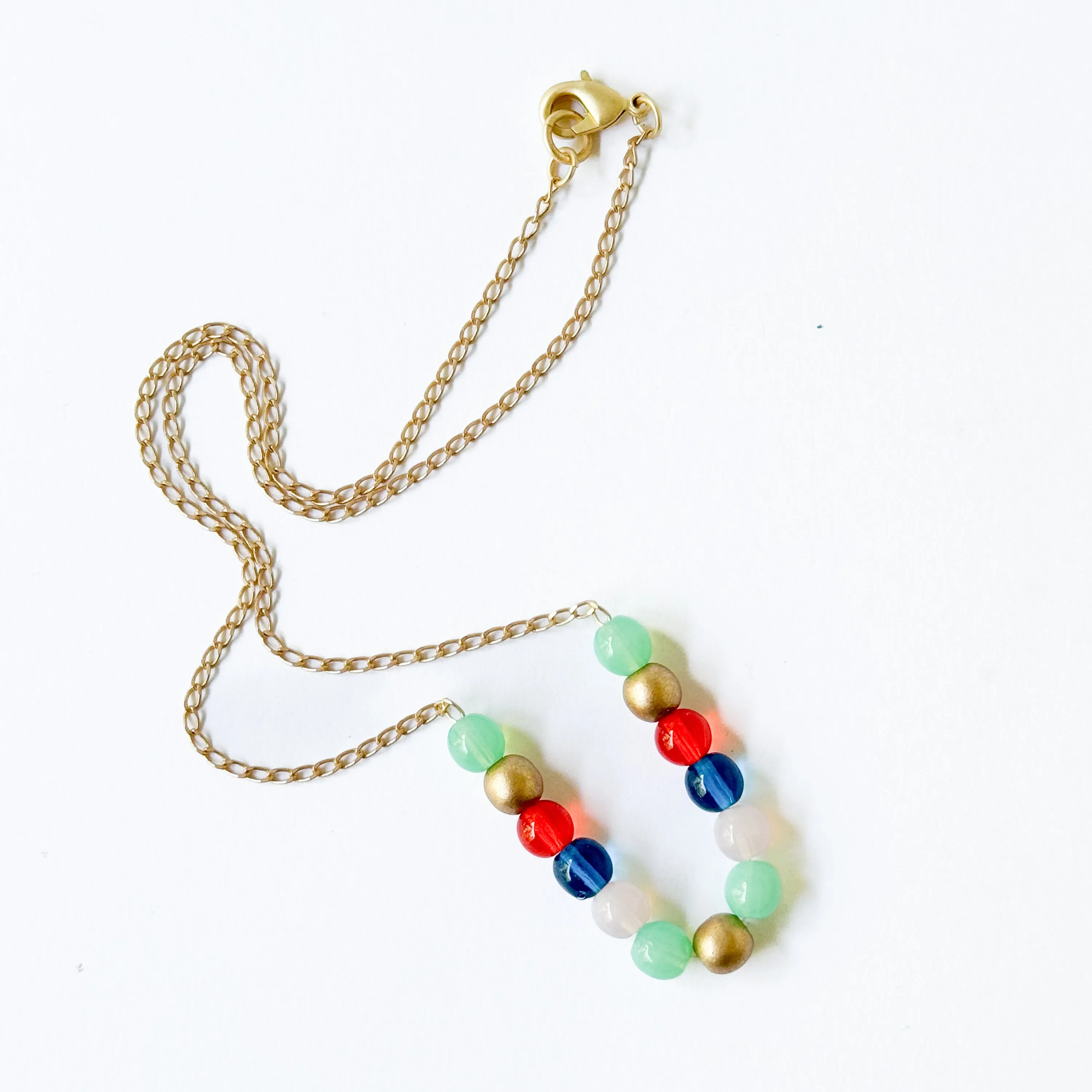 Adjustable Colorful Bead Necklace With Gold Chain - WS