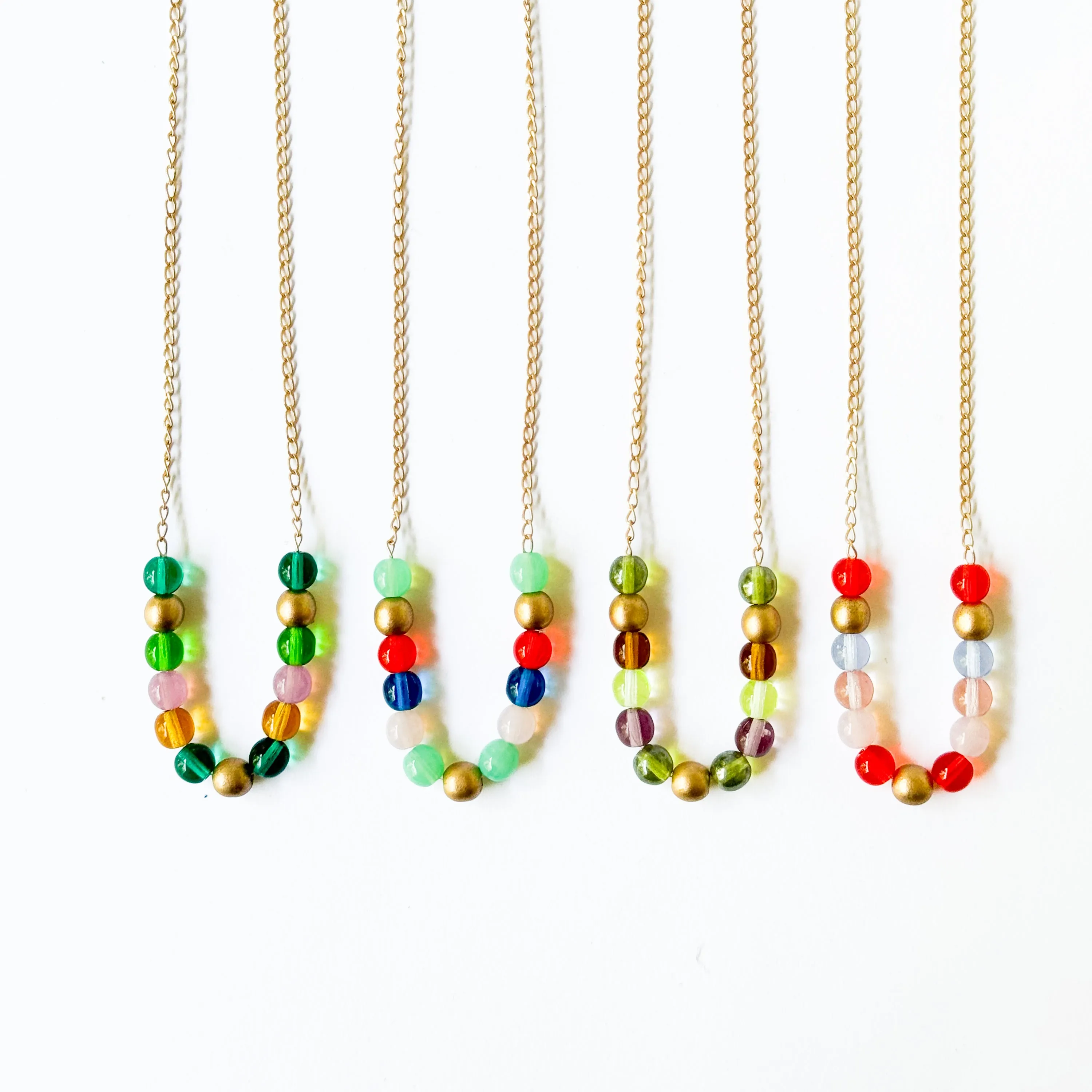 Adjustable Colorful Bead Necklace With Gold Chain - WS