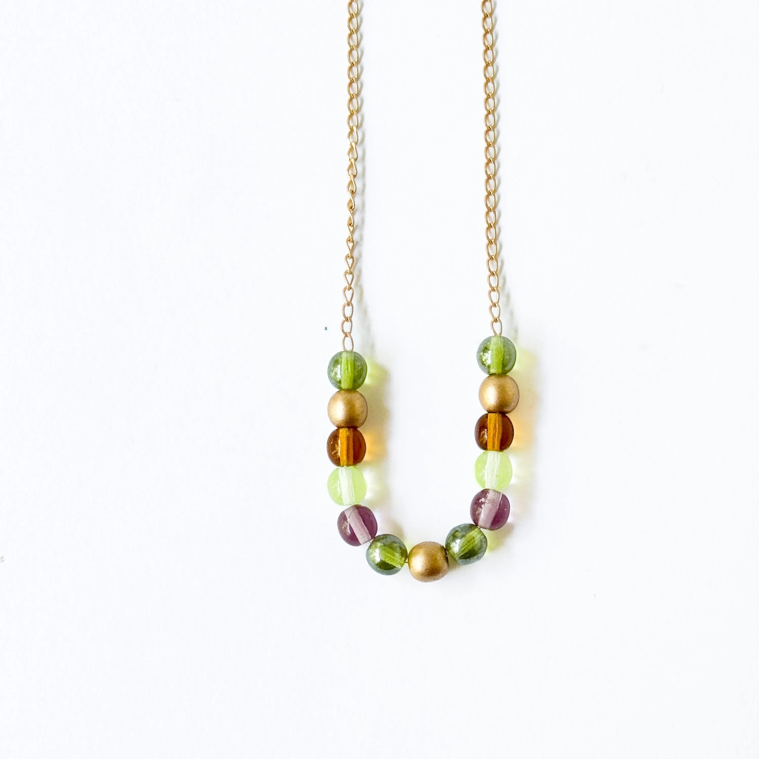 Adjustable Colorful Bead Necklace With Gold Chain - WS