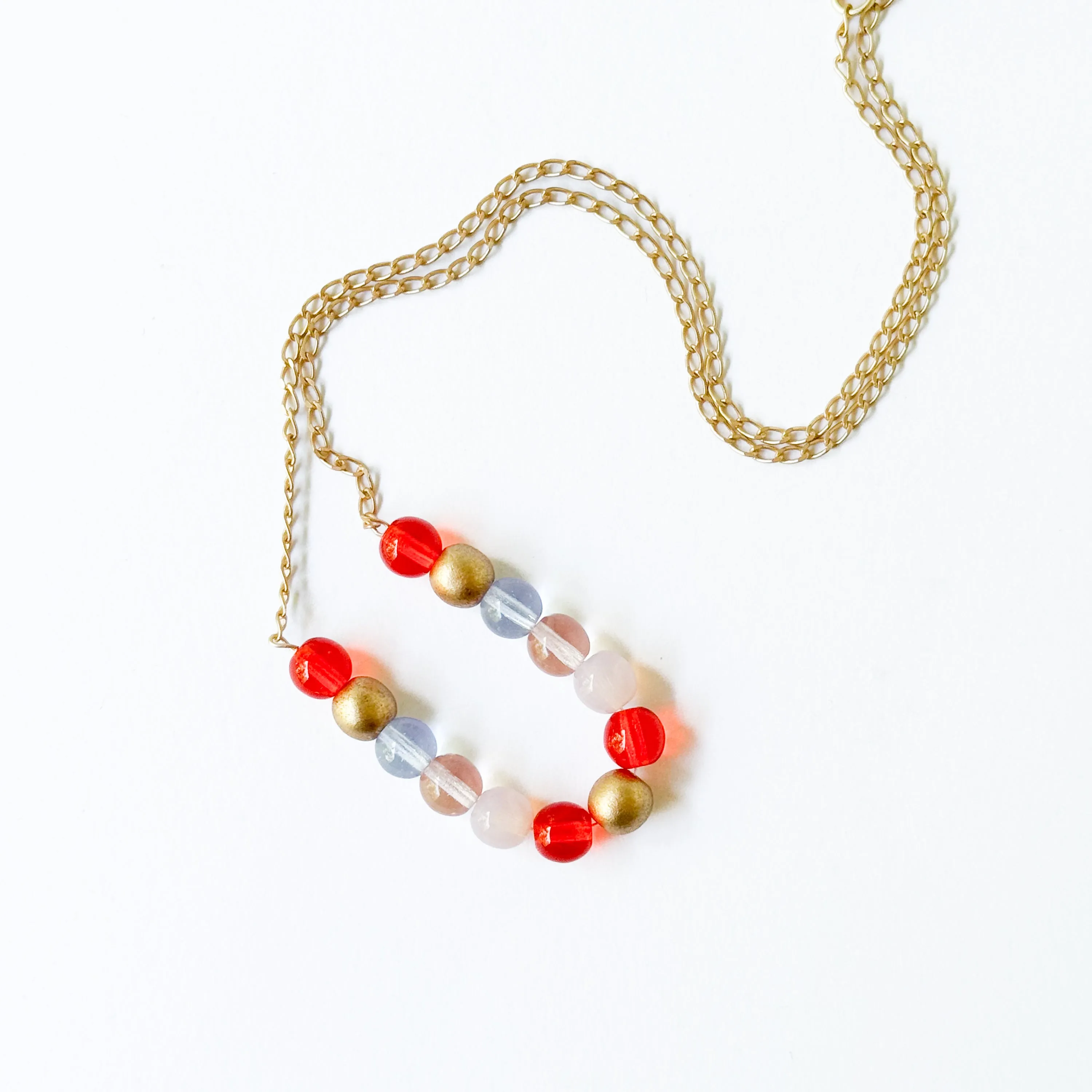 Adjustable Colorful Bead Necklace With Gold Chain - WS