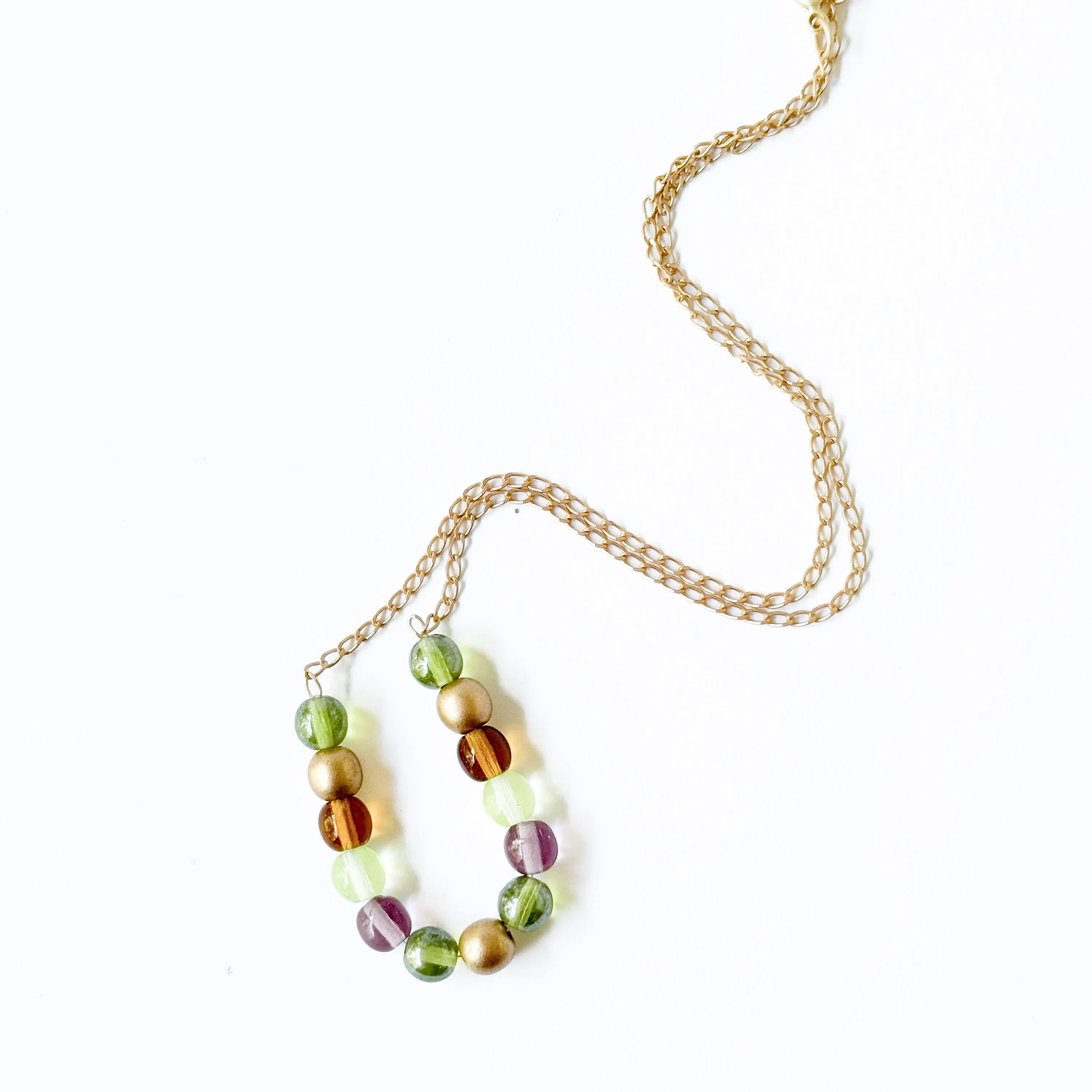 Adjustable Colorful Bead Necklace With Gold Chain - WS