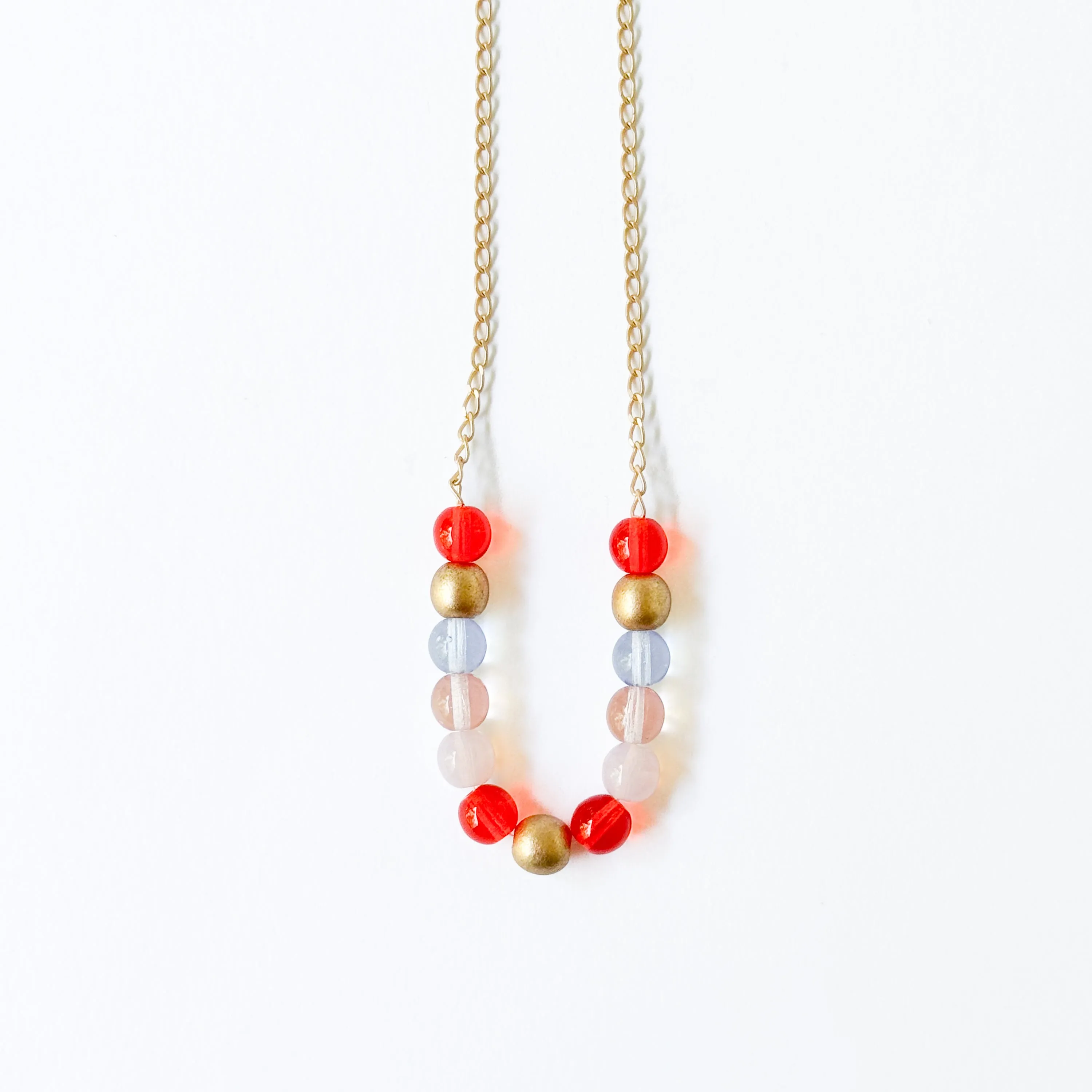 Adjustable Colorful Bead Necklace With Gold Chain - WS