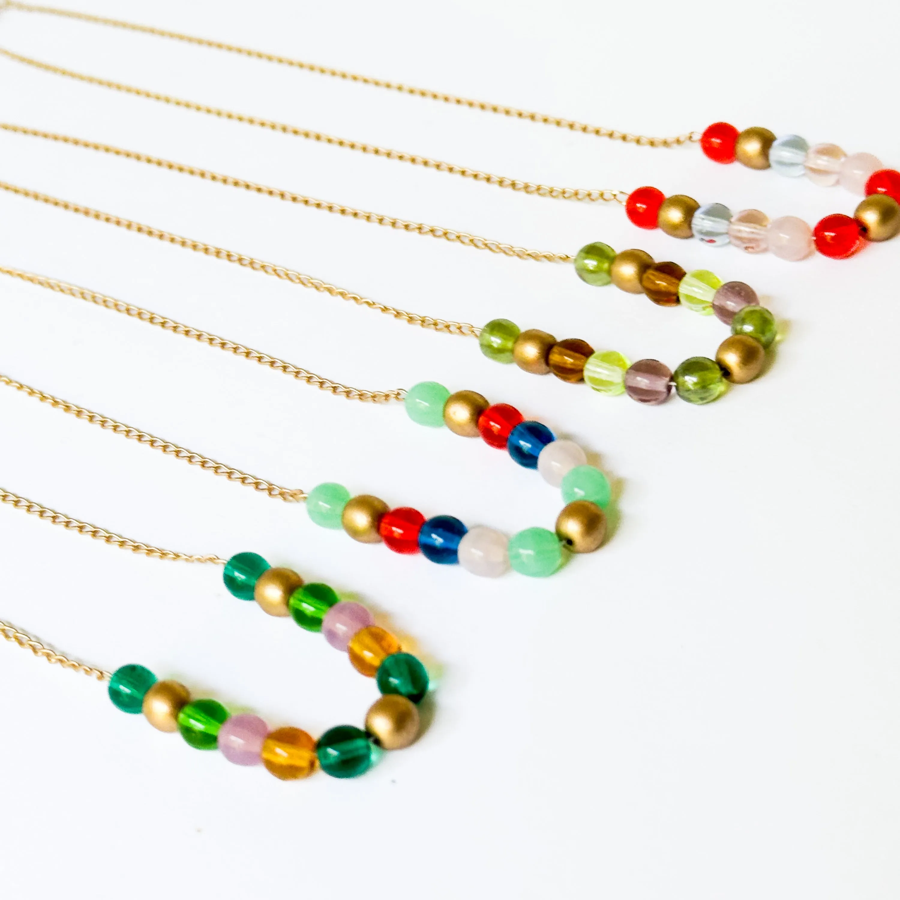 Adjustable Colorful Bead Necklace With Gold Chain - WS