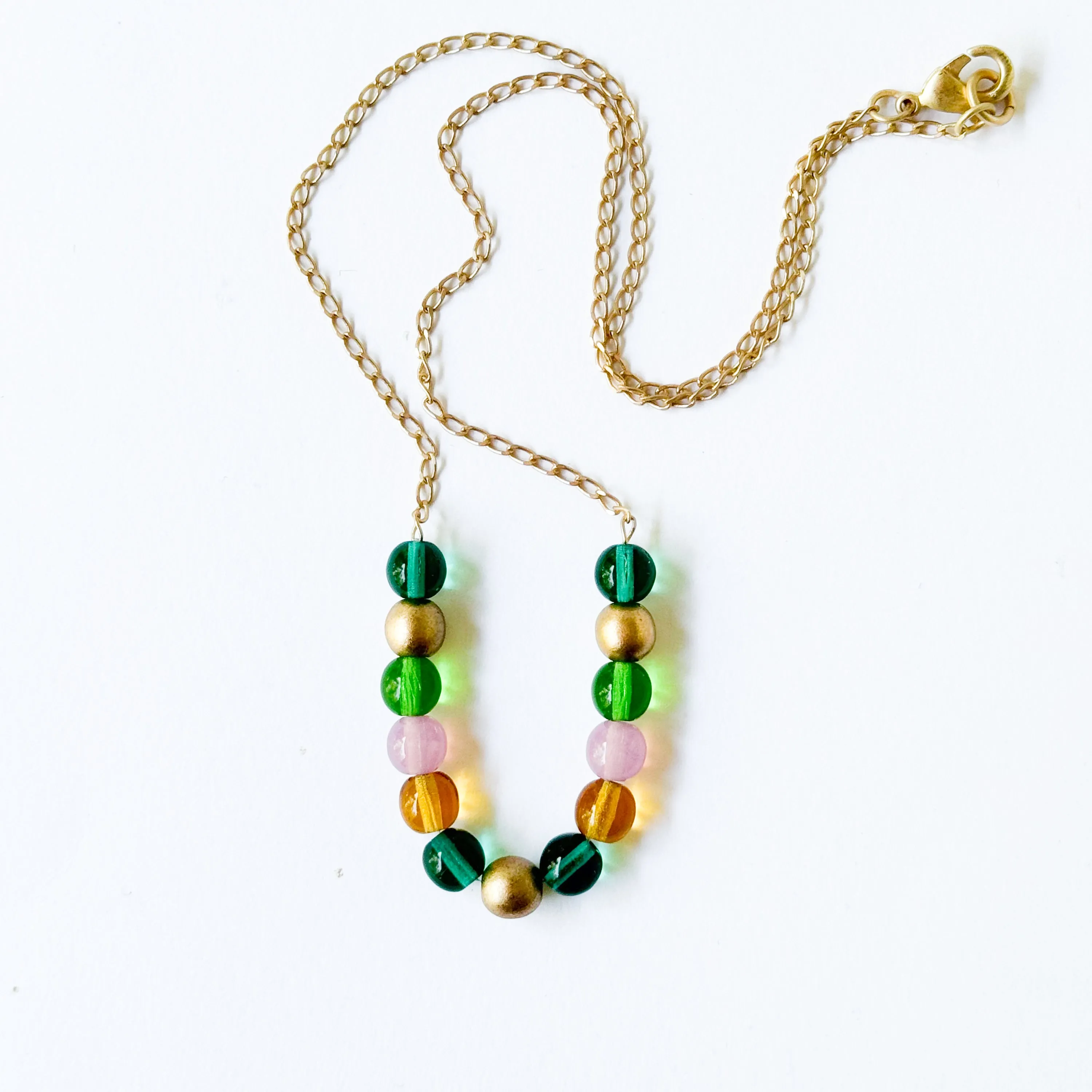 Adjustable Colorful Bead Necklace With Gold Chain - WS