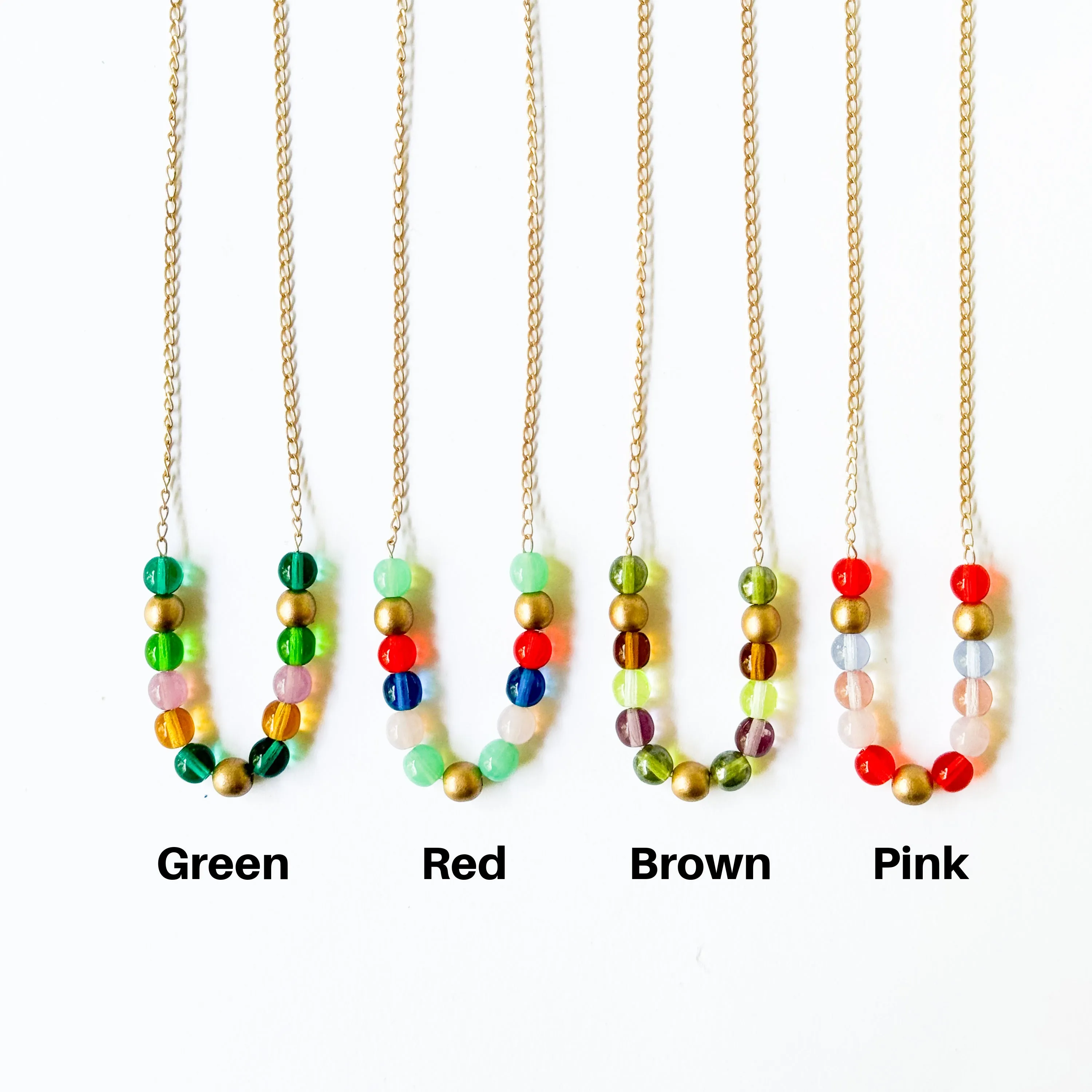 Adjustable Colorful Bead Necklace With Gold Chain - WS