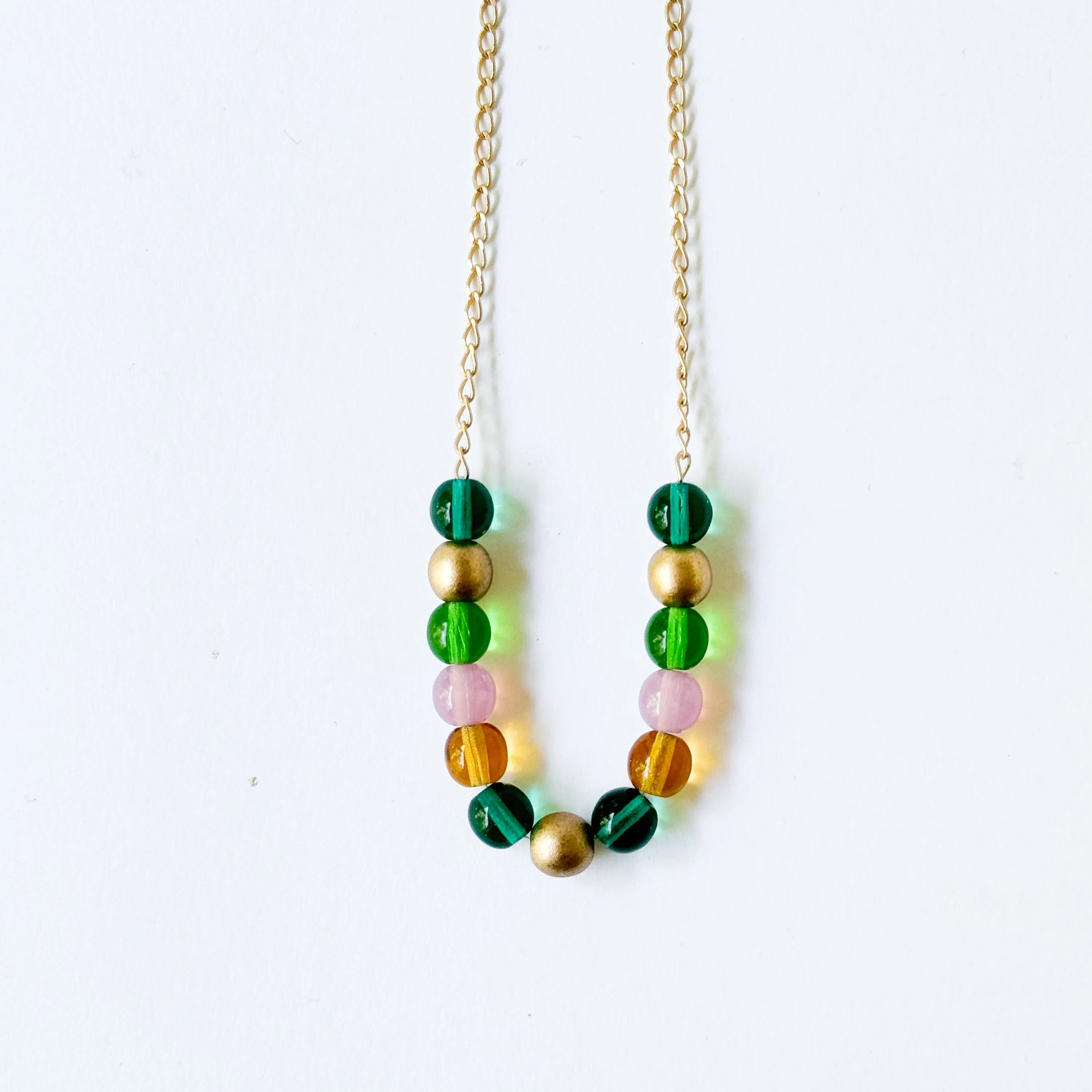 Adjustable Colorful Bead Necklace With Gold Chain - WS