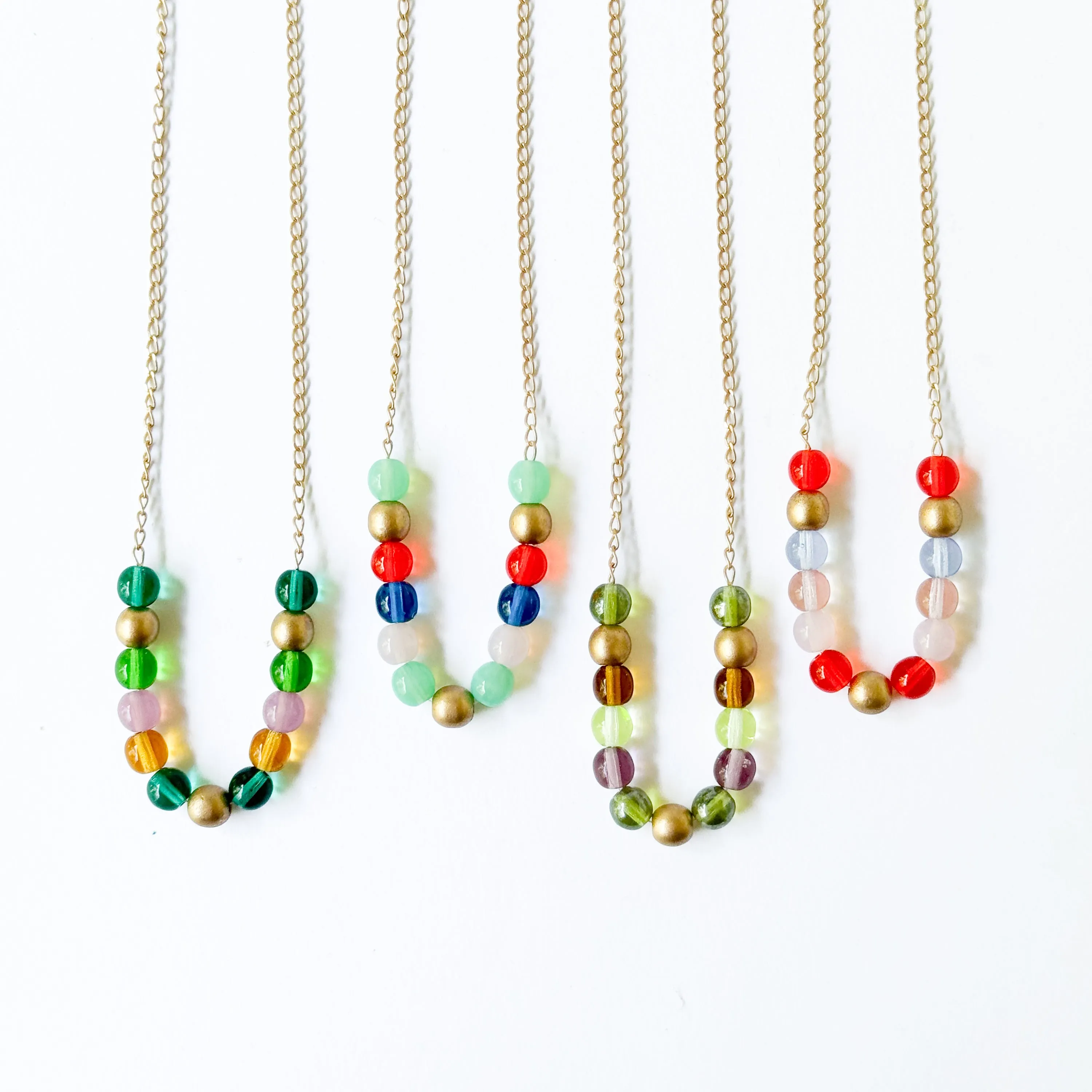 Adjustable Colorful Bead Necklace With Gold Chain - WS